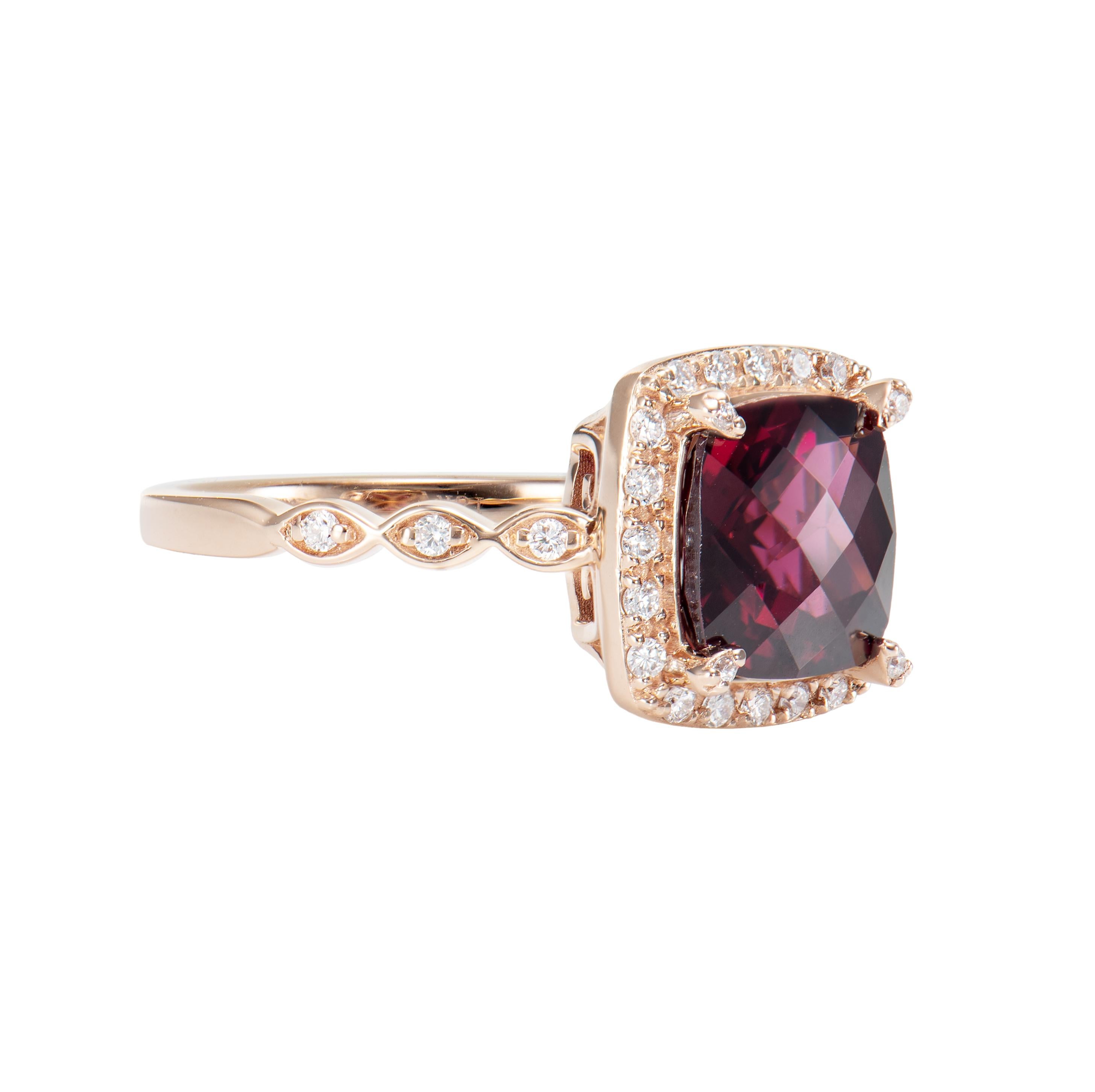 Celebrating Magenta as the color of the year for 2023, we present our exclusive Radiating Rhodolite collection. The magnificent magenta hues in these gems are brought to life in a classic rose gold setting with white diamonds.

Rhodolite and Diamond
