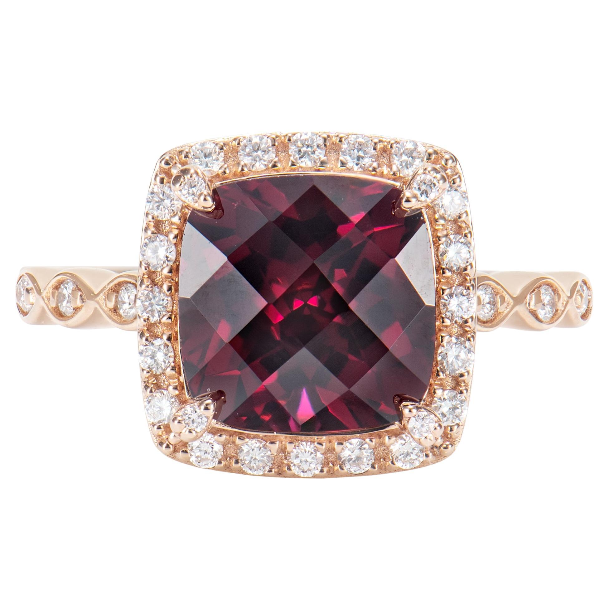 3.99 Carat Rhodolite Cocktail Ring in 18 Karat Rose Gold with White Diamond.