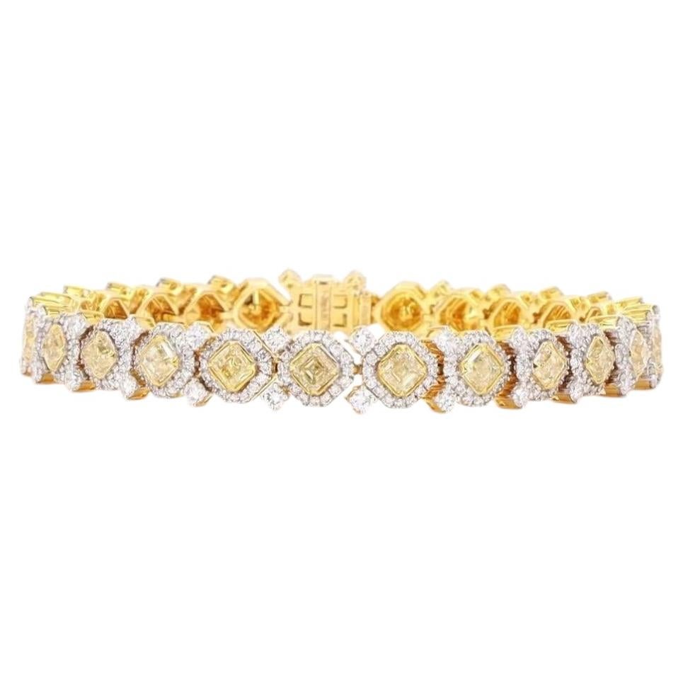3.99 Carat Round Brilliant Cut White Diamond Yellow Diamond Gold Bracelet For Sale