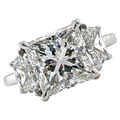 3.99 Ctw Princess Cut Three Stone Diamond Platinum Engagement Ring GIA E/SI1