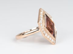 3.99ct Kite Shape Pink Tourmaline Moissanite Halo Hexagon Ring 14K Gold R6324