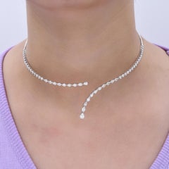 3.99Ct Natural Diamond Graduating Asymmetric Lariat Drop Necklace 18k White gold