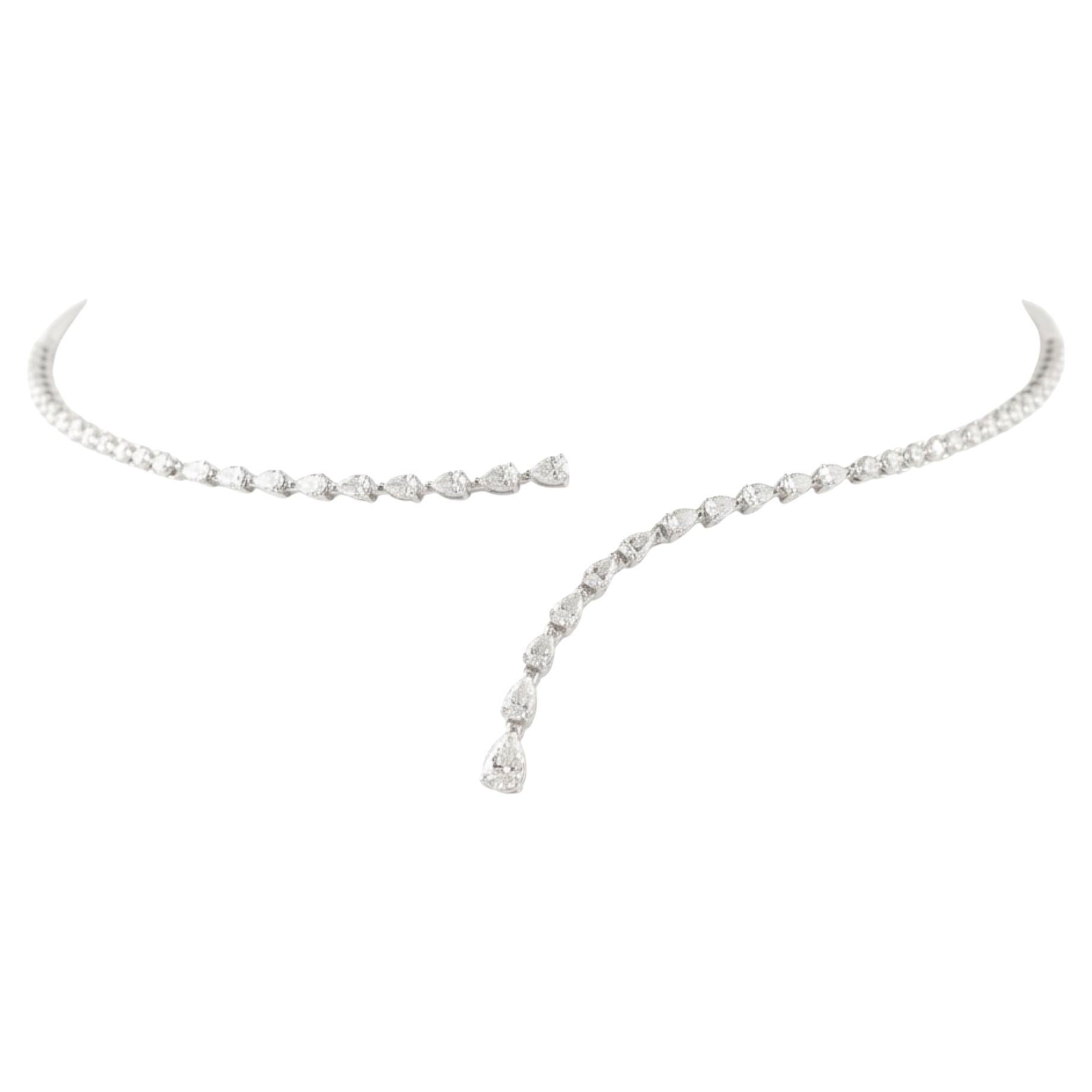 Natural Diamond Y-Lariat Necklace, 18K White Gold, 3.99 Ct Pear Diamonds