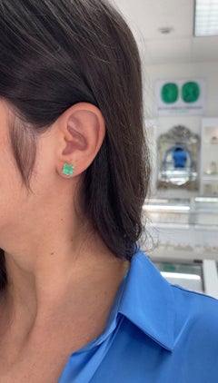 3.99tcw 14K Asscher Cut Colombian Emerald Stud Earrings Medium Green May