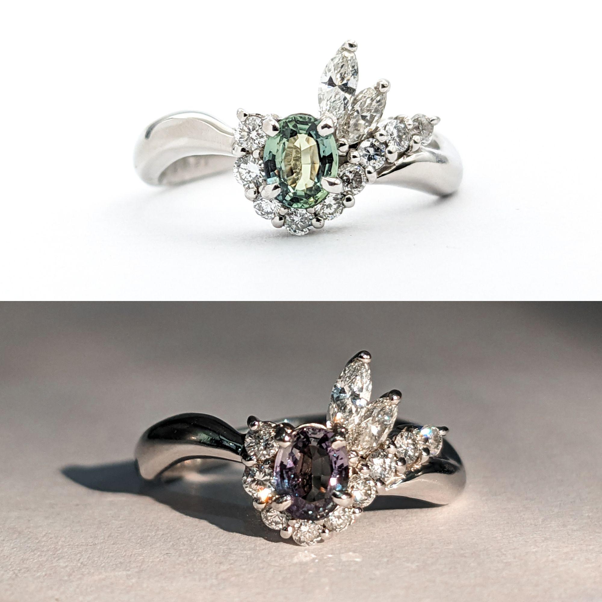 .39ct Natural Color Change Alexandrite & Diamond Ring In Platinum In Excellent Condition For Sale In Bloomington, MN