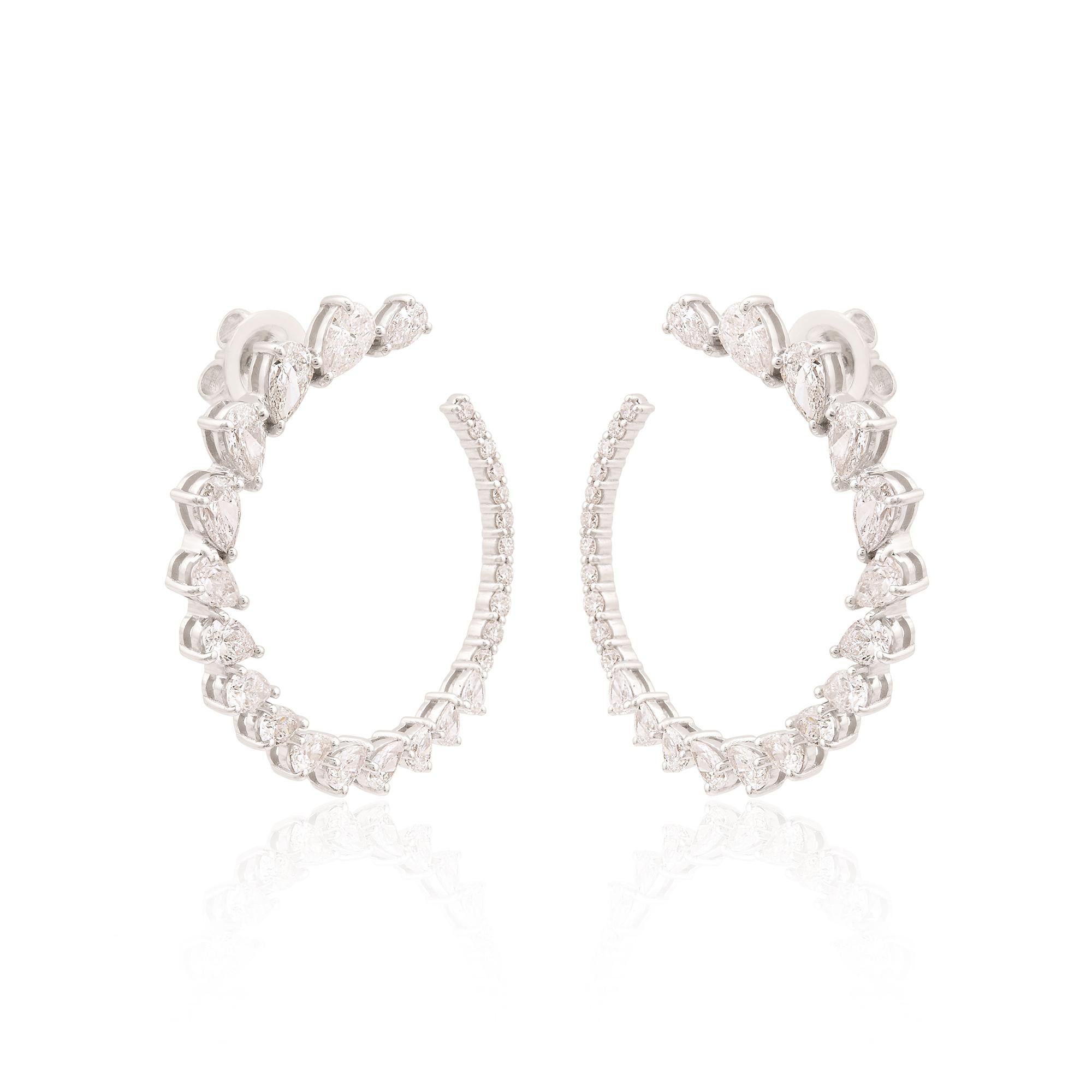 De las mujeres Pendientes de aro en círculo abierto con diamantes pera graduados de 3,9 quilates Joyas de oro blanco de 18 quilates en venta