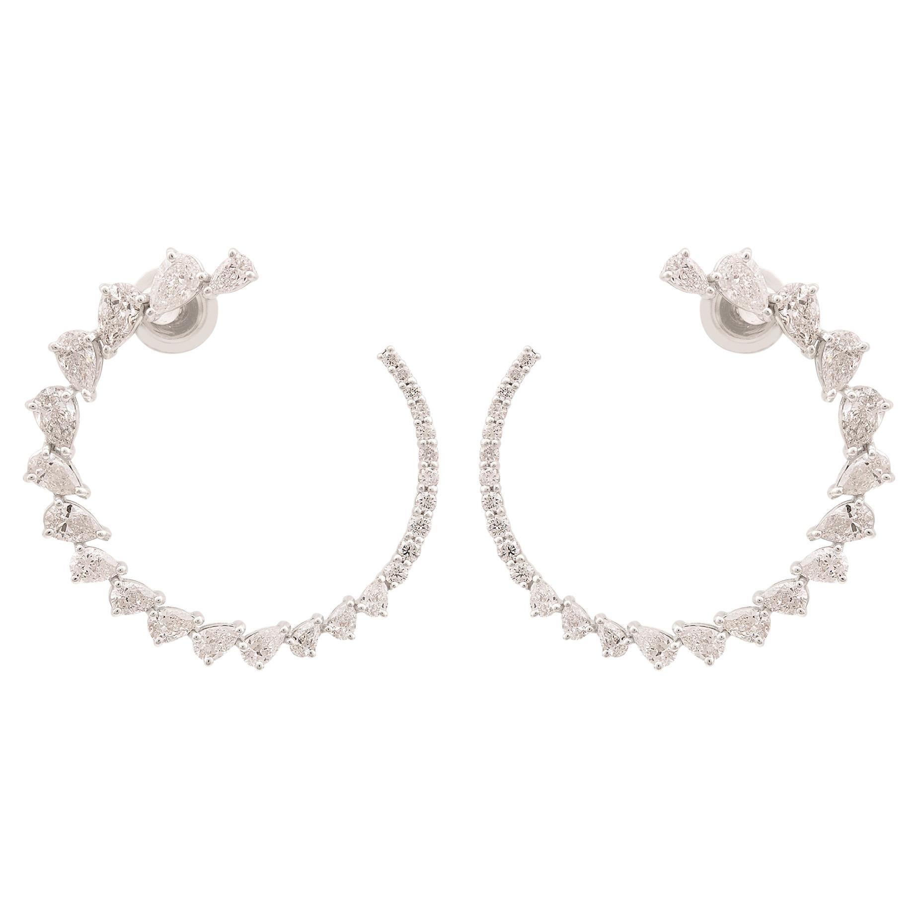 3.9Ct Graduated Pear Diamond Open Circle Hoop Earsings 18K White Gold Jewelry