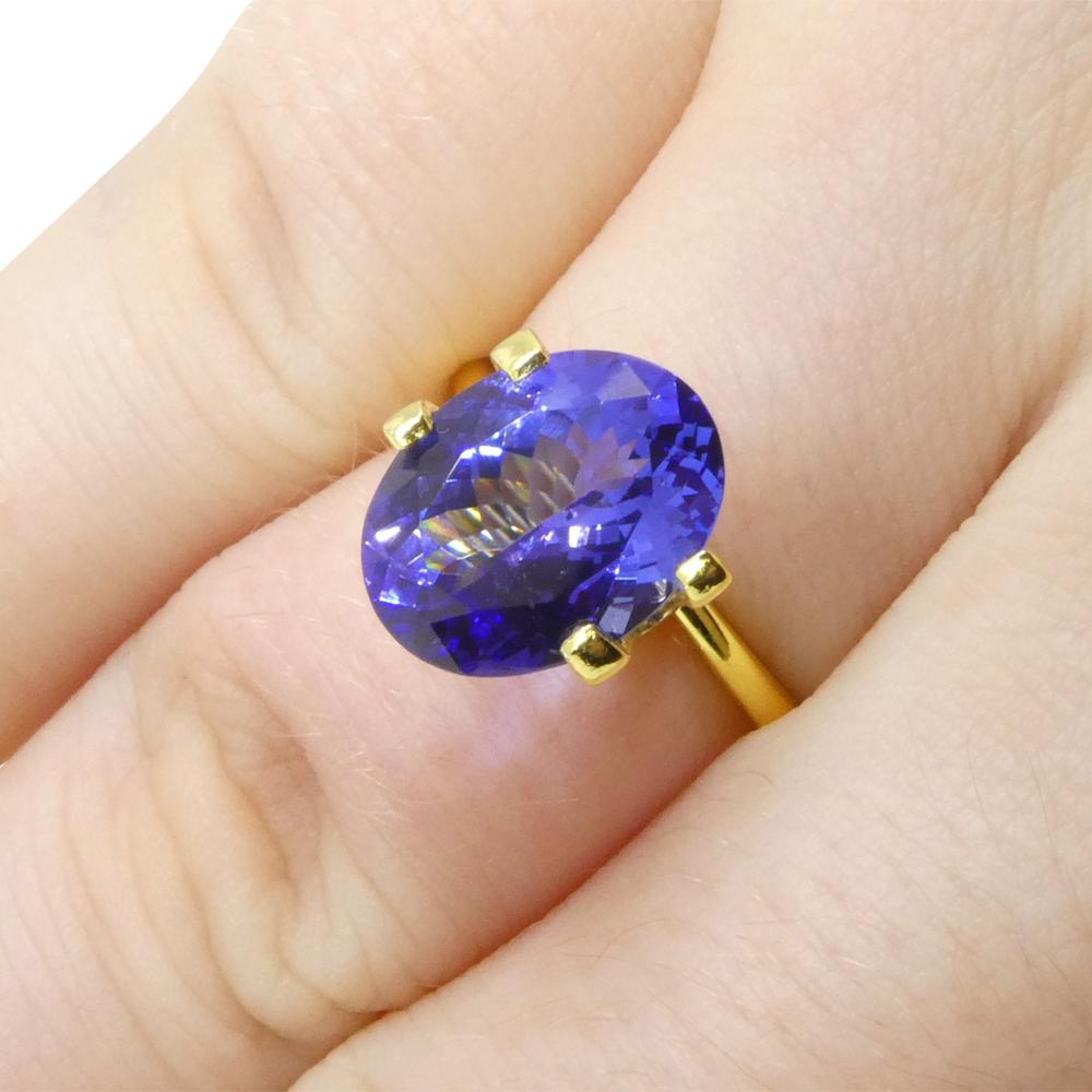 Description:

Gem Type: Tanzanite 
Number of Stones: 1
Weight: 3.9 cts
Measurements: 11.62 x 8.85 x 5.41 mm mm
Shape: Oval
Cutting Style Crown: Brilliant Cut
Cutting Style Pavilion: Modified Brilliant Cut 
Transparency: Transparent
Clarity: Loupe