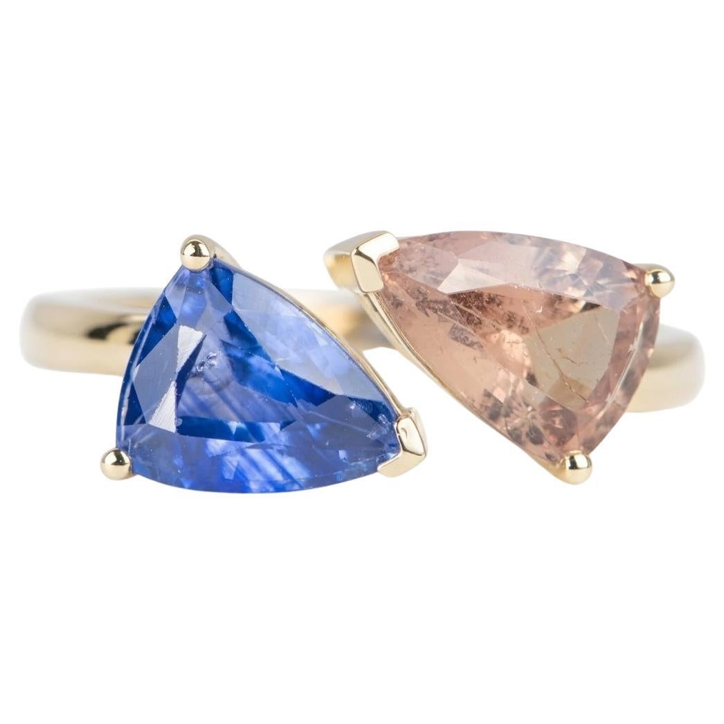 3.9ctw Contrasting Color Sapphire Bypass Statement You and Me Ring 14K Gold For Sale
