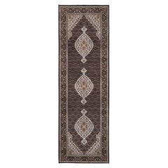 3'9"x12' Wolle Schwarzer Täbris Mahi mit Fischmedaillons Design Läufer Teppich