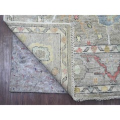 3'9 "x12'1" Grigio Annodato a mano in Lana Afgana Angora Oushak Runner Tappeto Orientale