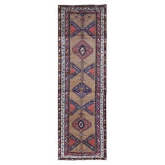 3'9"x12'2" Brown North West Farsian Runner Geometric Medallions Handmade Rug
