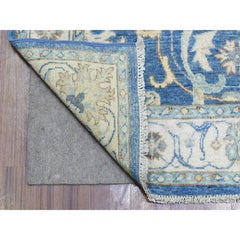 3'9 "x13'3" Sapphire Blue, Fine Peshawar Soft Wool Hand Knotted Wide Runner Rugs (Tappeto da corsa)