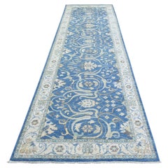 3'9 "x13'3" Sapphire Blue, Fine Peshawar Soft Wool Hand Knotted Wide Runner Rugs (Tappeto da corsa)