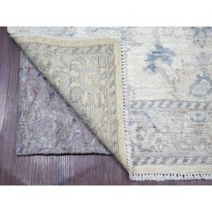 3'9"x19' Ivory Angora Oushak Leaf Design Hand Knotted Wool Runner Oriental Rug