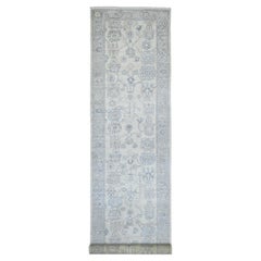 3'9"x19' Ivory Angora Oushak Leaf Design Hand Knotted Wool Runner Oriental Rug