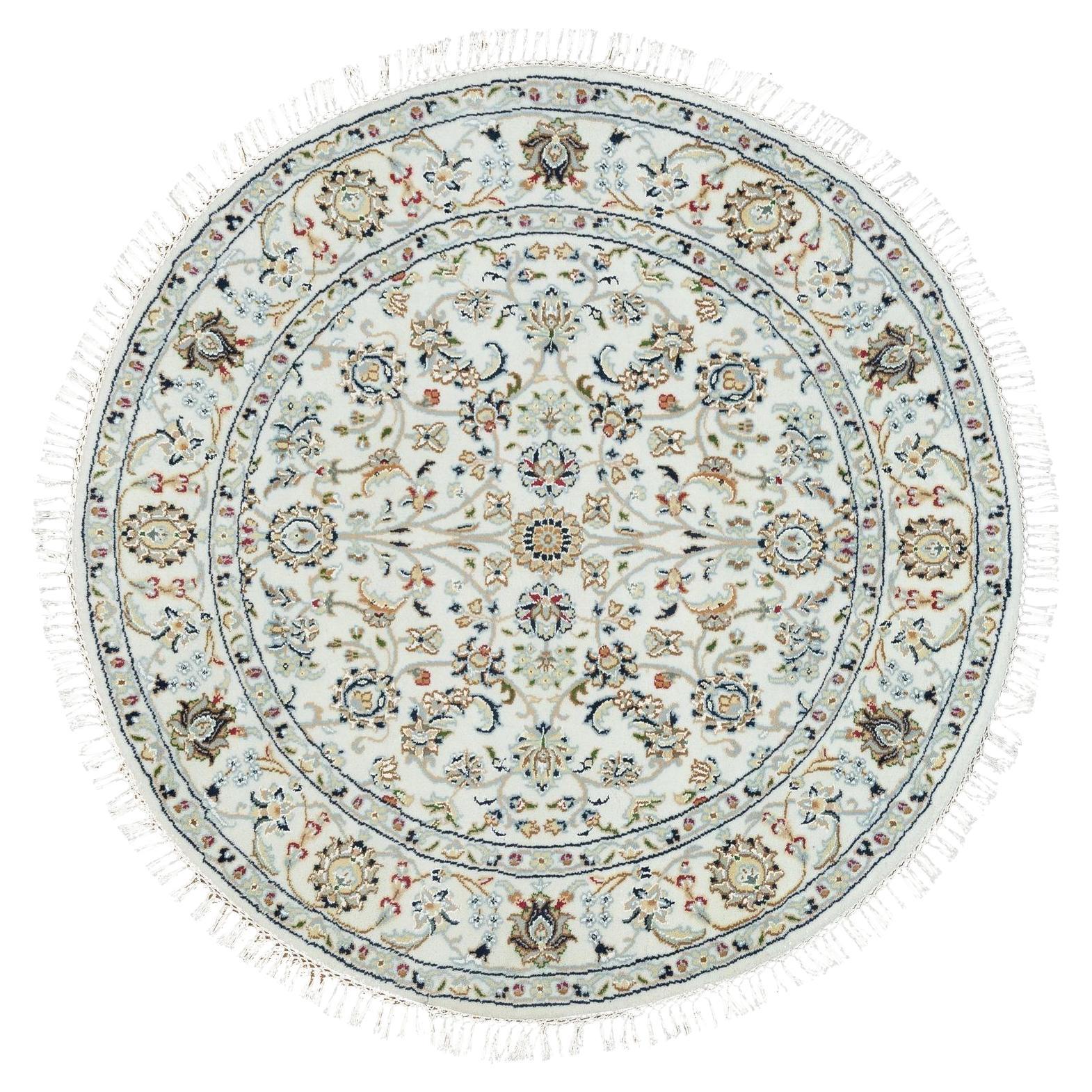 3
9 "x3
9" Powder White, Nain Design, 250 KPSI, 100% laine, tapis rond noué à la main