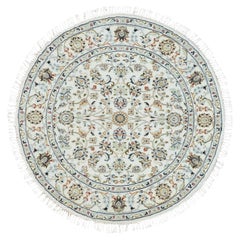 3
9 "x3
9" Powder White, Nain Design, 250 KPSI, 100% laine, tapis rond noué à la main