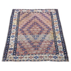 119 x 146 cm, honigbraun, antiker kaukasischer Kazak, handgeknüpfter Teppich aus reiner Wolle