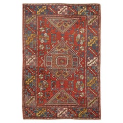 Handgefertigter roter türkischer Teppich in geometrischem Design, 3.9x5.7 Fuß