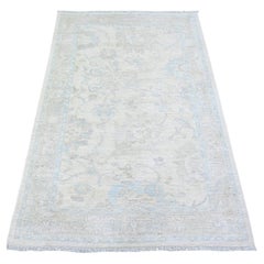 3
9"x5
7" Stone White Washed Out Peshawar Wool Hand Knotted Oriental Rug