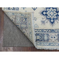 3'9"x5'9" Ivory Vintage Look Kazak Organic Wool Hand Knotted Oriental Rug