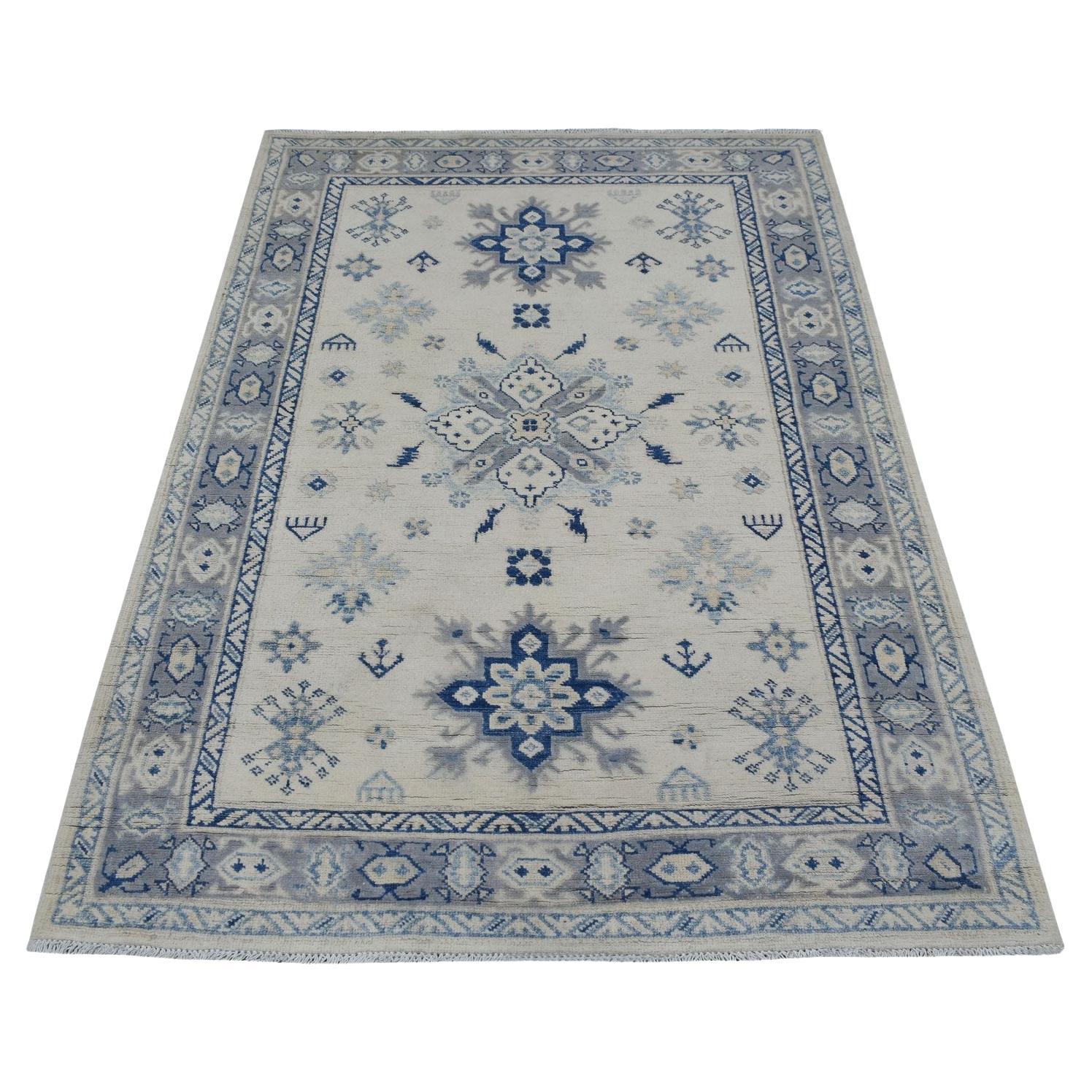 3
9"x5
9" Ivory Vintage Look Kazak Organic Wool Hand Knotted Oriental Rug