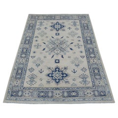 3
9"x5
9" Ivory Vintage Look Kazak Organic Wool Hand Knotted Oriental Rug