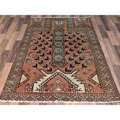 3'9"x5'9" Pink Vintage Zoroastrian Baluch Geometric Design Hand Knotted Wool Rug