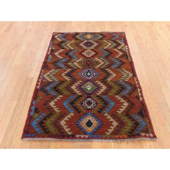 3'9"x6' Brown Colorful Afghan Baluch Geometric Design Hand Knotted Wool Rug