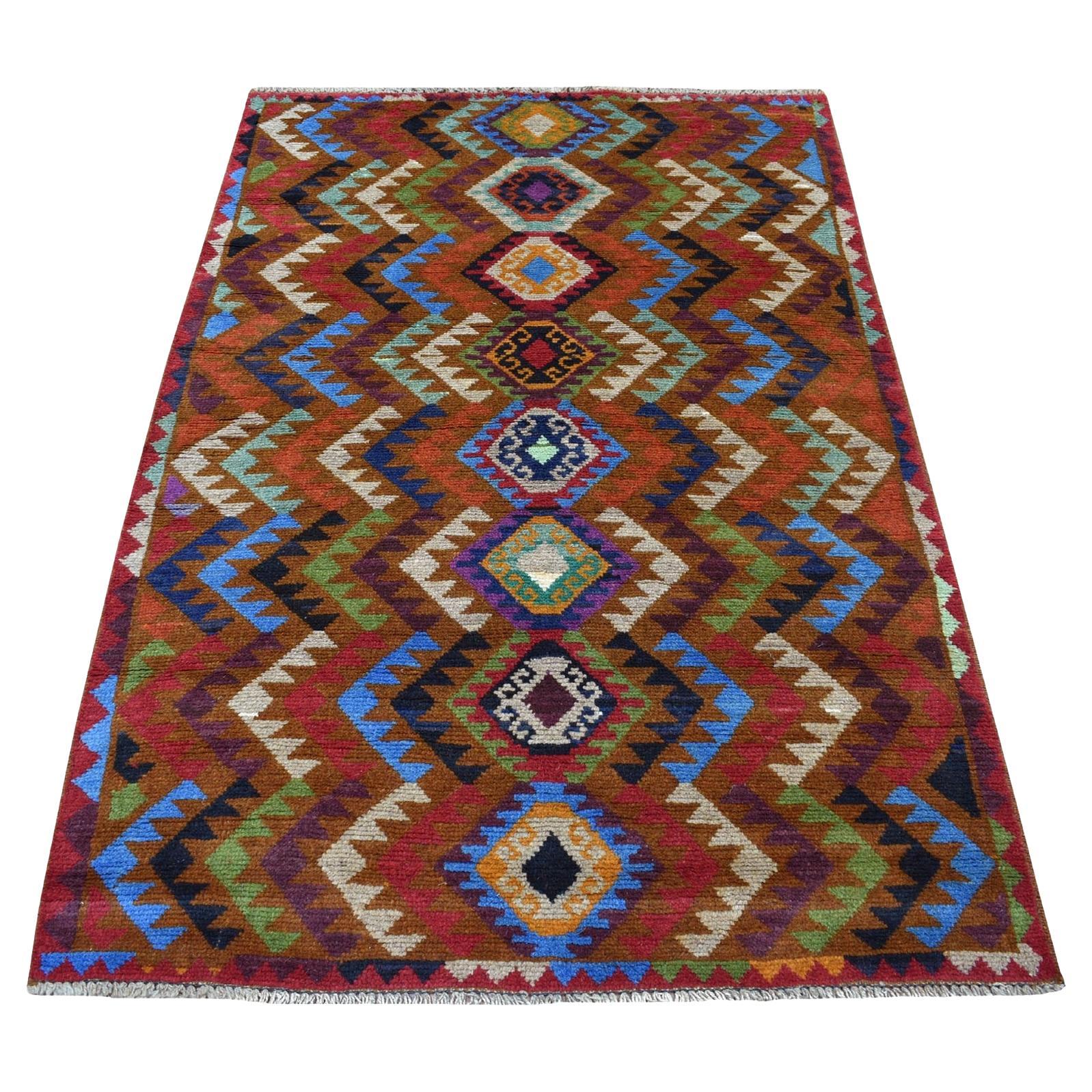 3
9 "x6
 Tapis en laine marron noué à la main, coloré, Afghan Baluch, design géométrique en vente