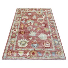 3'9 "x6' Coral Pink Tappeto orientale afgano annodato a mano in angora Oushak di pura lana