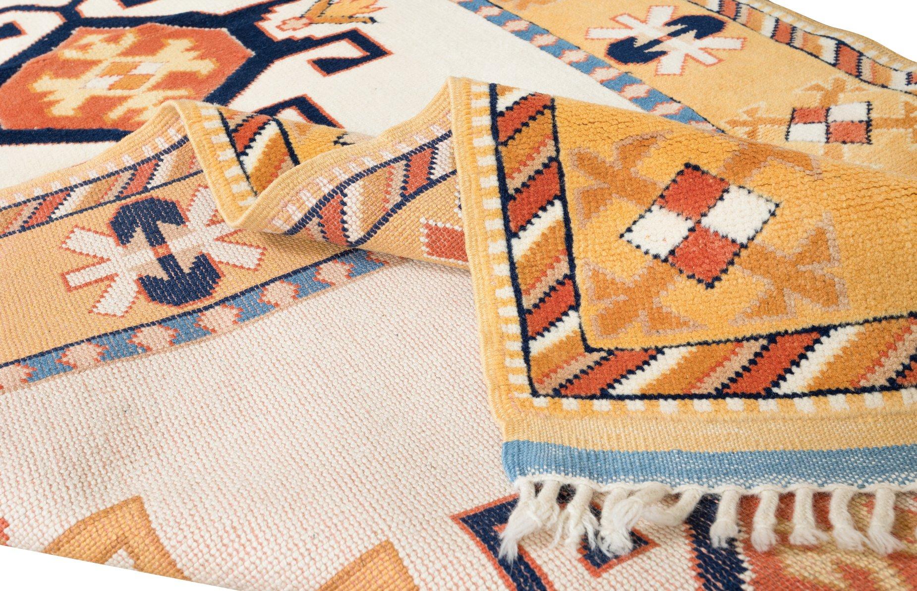 Tribal 4x6 Ft Vintage Handmade Turkish Wool Rug with Geometric Design, Ca 1970 For Sale