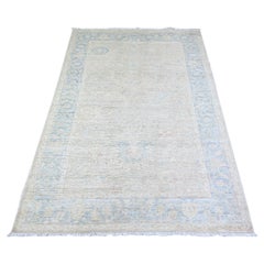 3'9"x6' Gray Shiny Wool Hand Knotted White Wash Peshawar Oriental Rug