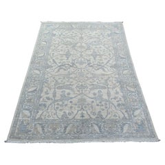 3'9"x6' Ivory Pure Wool Natural Dyes Hand Knotted Stone Wash Peshawar Rug