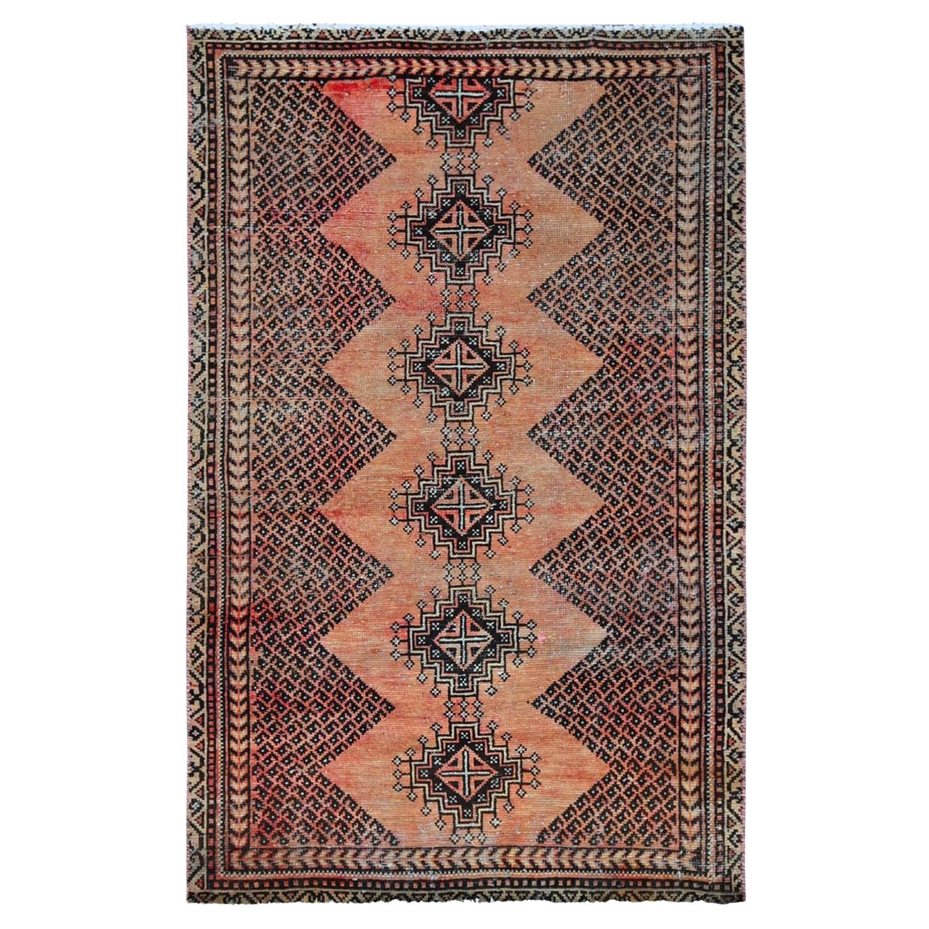 3'9 "x6' Peach Color Vintage Persian Shiraz Tappeto orientale in pura lana annodato a mano