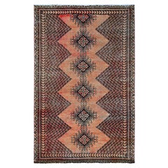 3'9"x6' Peach Color Vintage Persian Shiraz Hand Knotted Pure Wool Oriental Rug