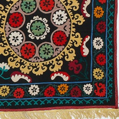 3'9"x6' Uzbek Suzani Wall Hanging, Colorful Tablecloth, Silk Embroidery Tapestry