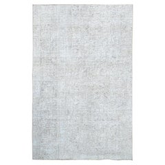 3'9"x6'1" Ivory Pure Wool Hand Knotted Faded Out Worn Down Persian Vintage Rug