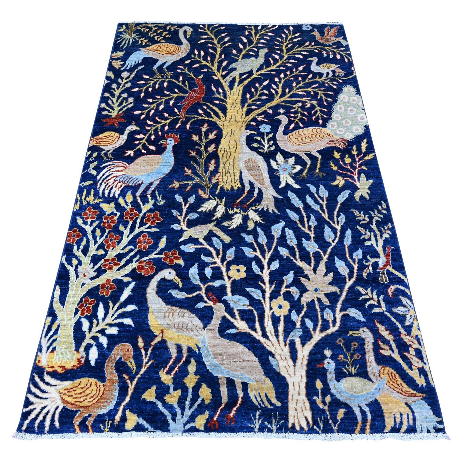 3
9"x6
1" Yale Blue, Afghan Peshawar, Hand Knotted, Vegetable Dyes, Wool, Rug For Sale