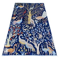 3
9"x6
1" Yale Blue, Afghan Peshawar, Hand Knotted, Vegetable Dyes, Wool, Rug