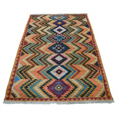 3'9"x6'3" Orange Colorful Afghan Baluch Geometric Design Hand Knotted Wool Rug