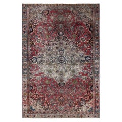 3'9"x6'7" Blush Red Vintage Zoroastrian Tabriz Worn Down Hand Knotted Wool Rug