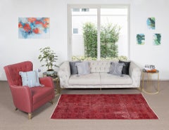 Vintage Handmade Red Overdyed Rug from Central Anatolia