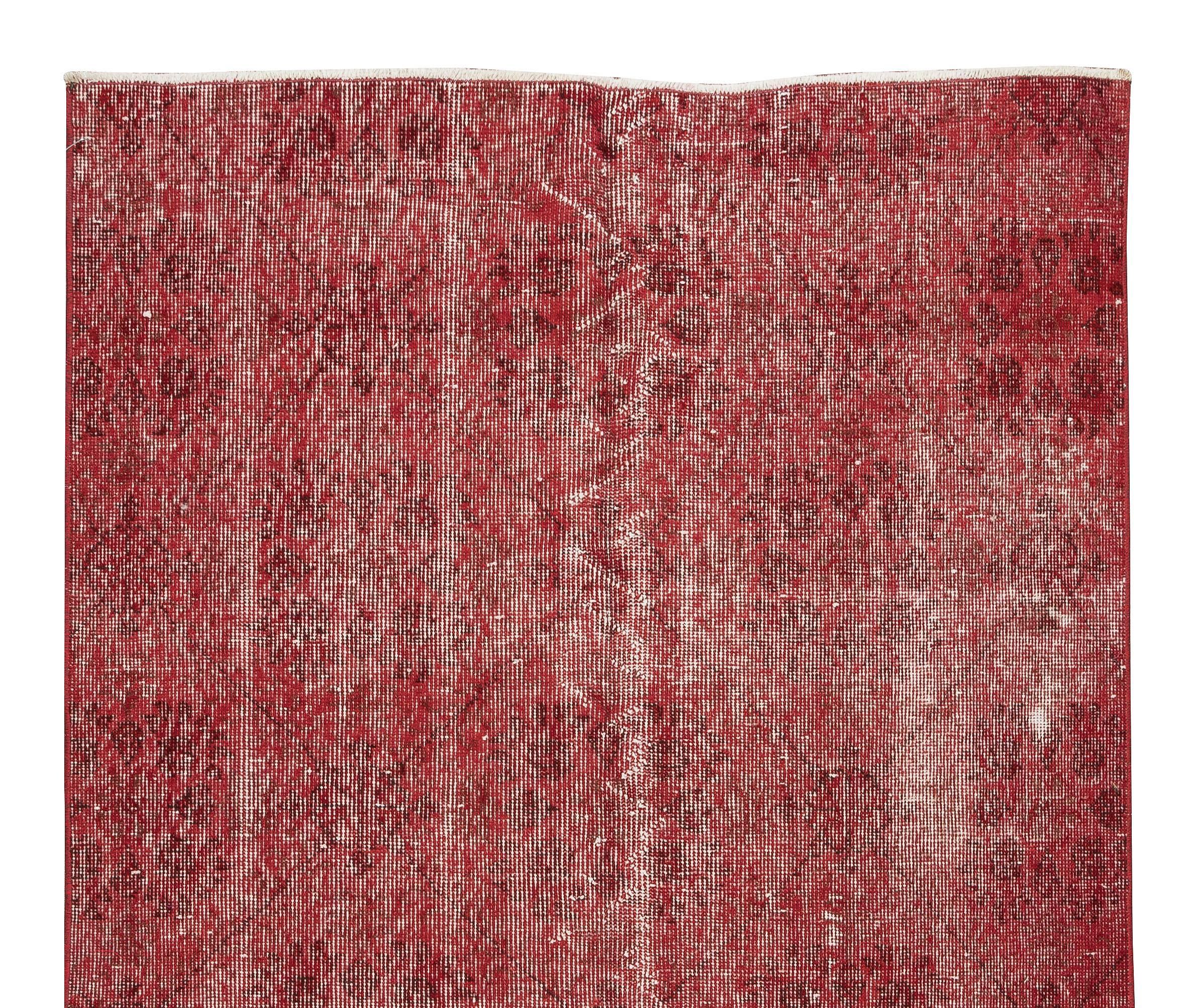 Turkish Vintage Handmade Red Overdyed Rug from Central Anatolia For Sale
