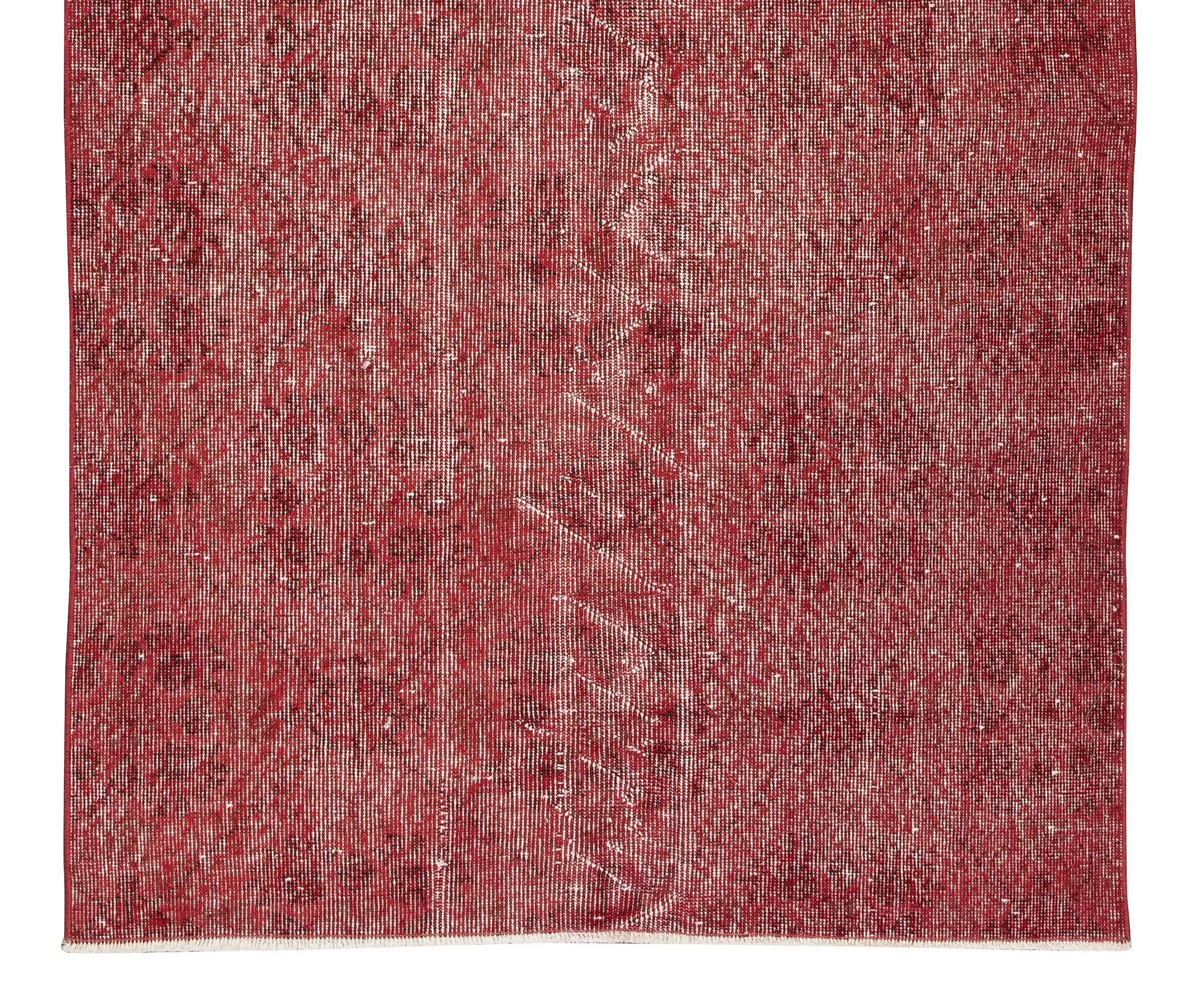 Hand-Knotted Vintage Handmade Red Overdyed Rug from Central Anatolia For Sale