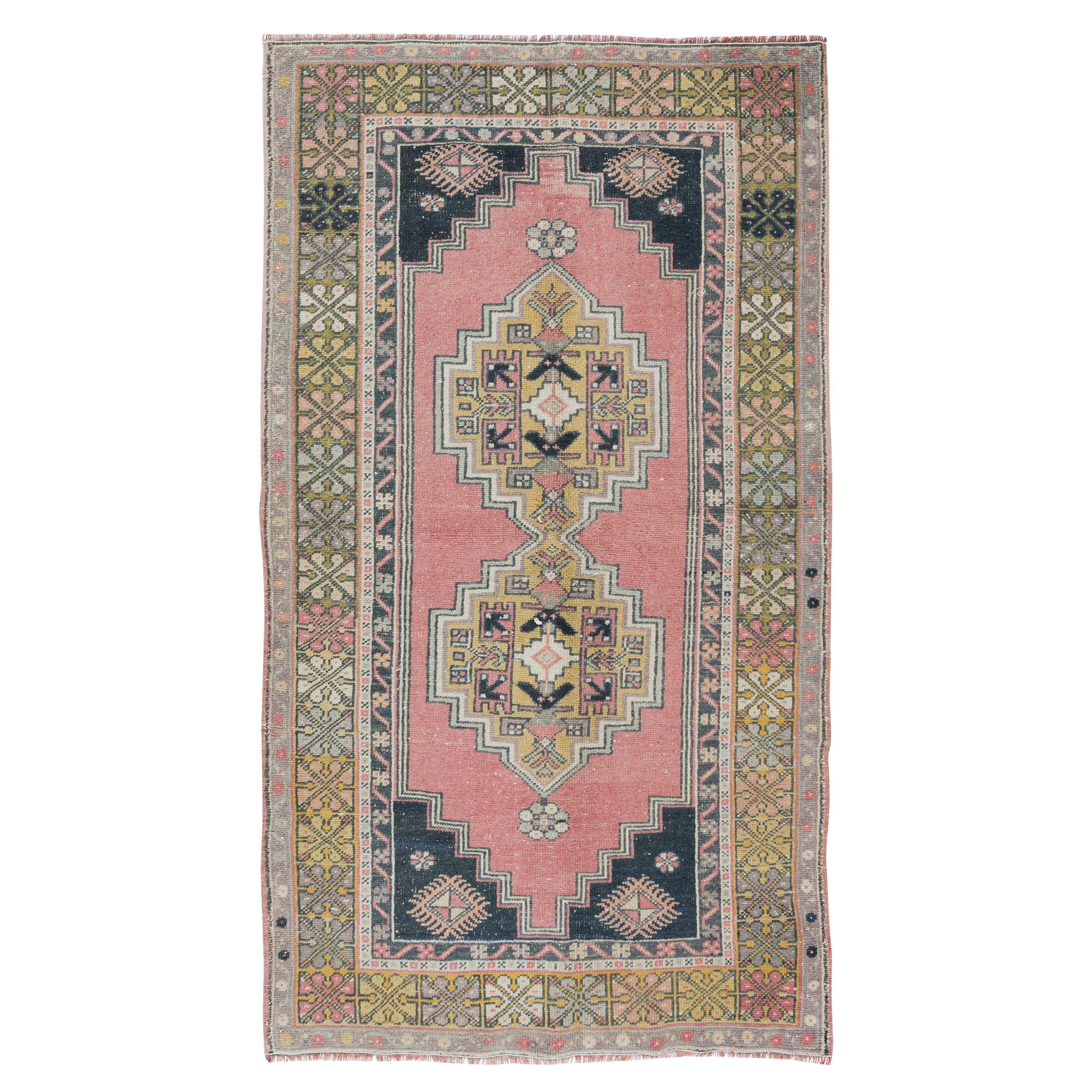 Traditional Hand Knotted Tribal Turkish Rug, Vintage Village Carpet For Sale
