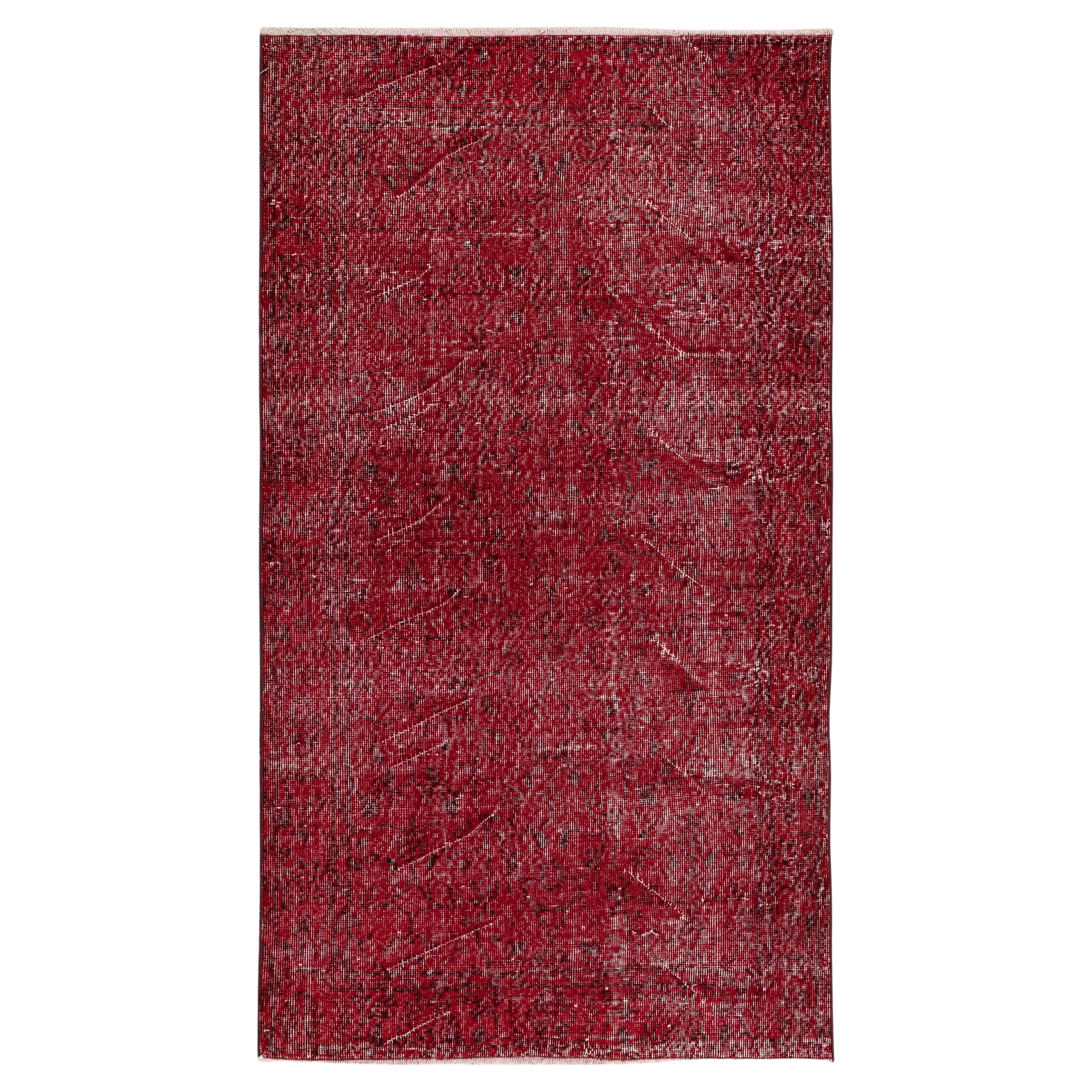 4x7 ft Home Decor Vintage Handmade Wool Red Over-Dyed Rug from Central Anatolia For Sale