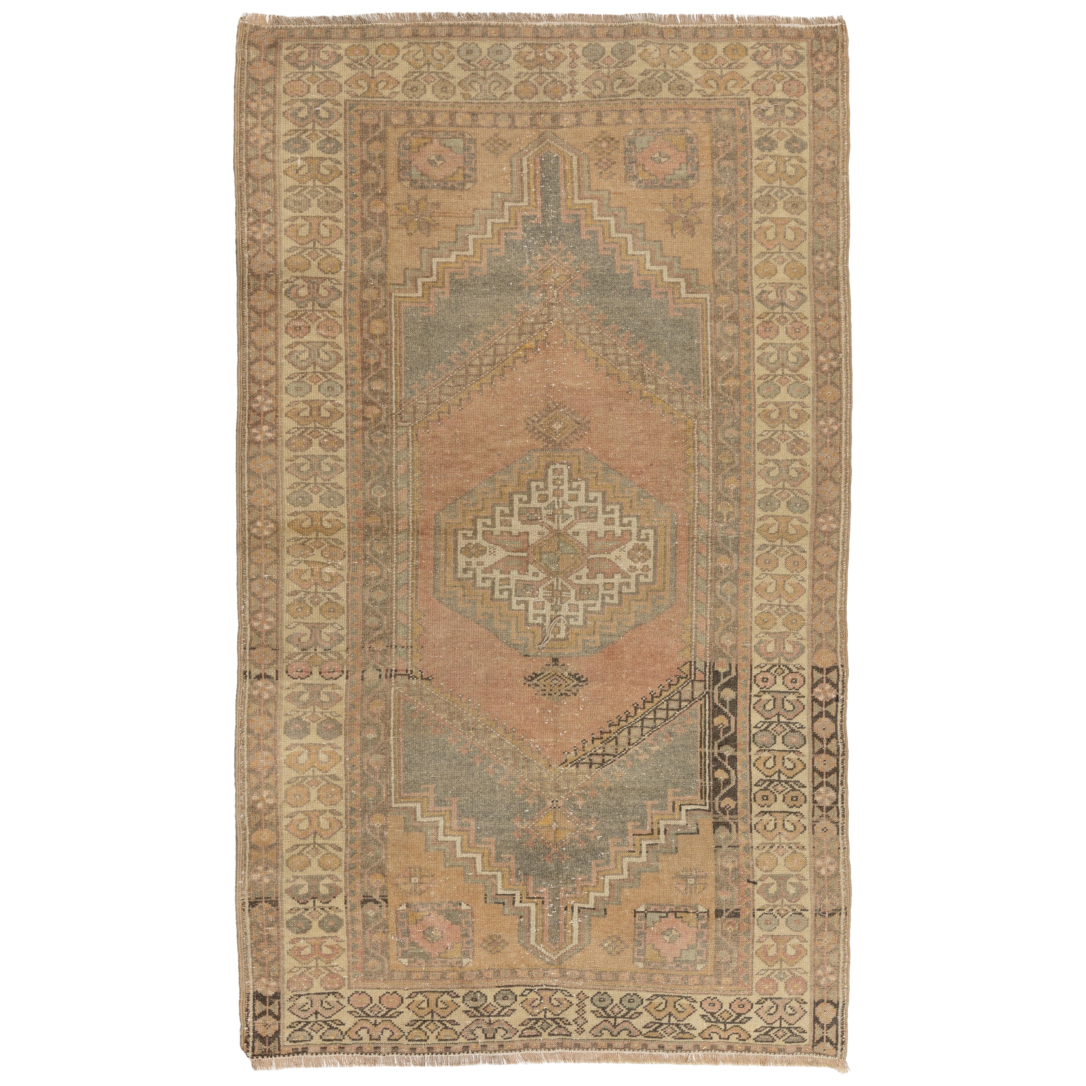 3'9''x6'9" Tapis oriental vintage, Hand Made Tapis tribal turc en couleurs douces