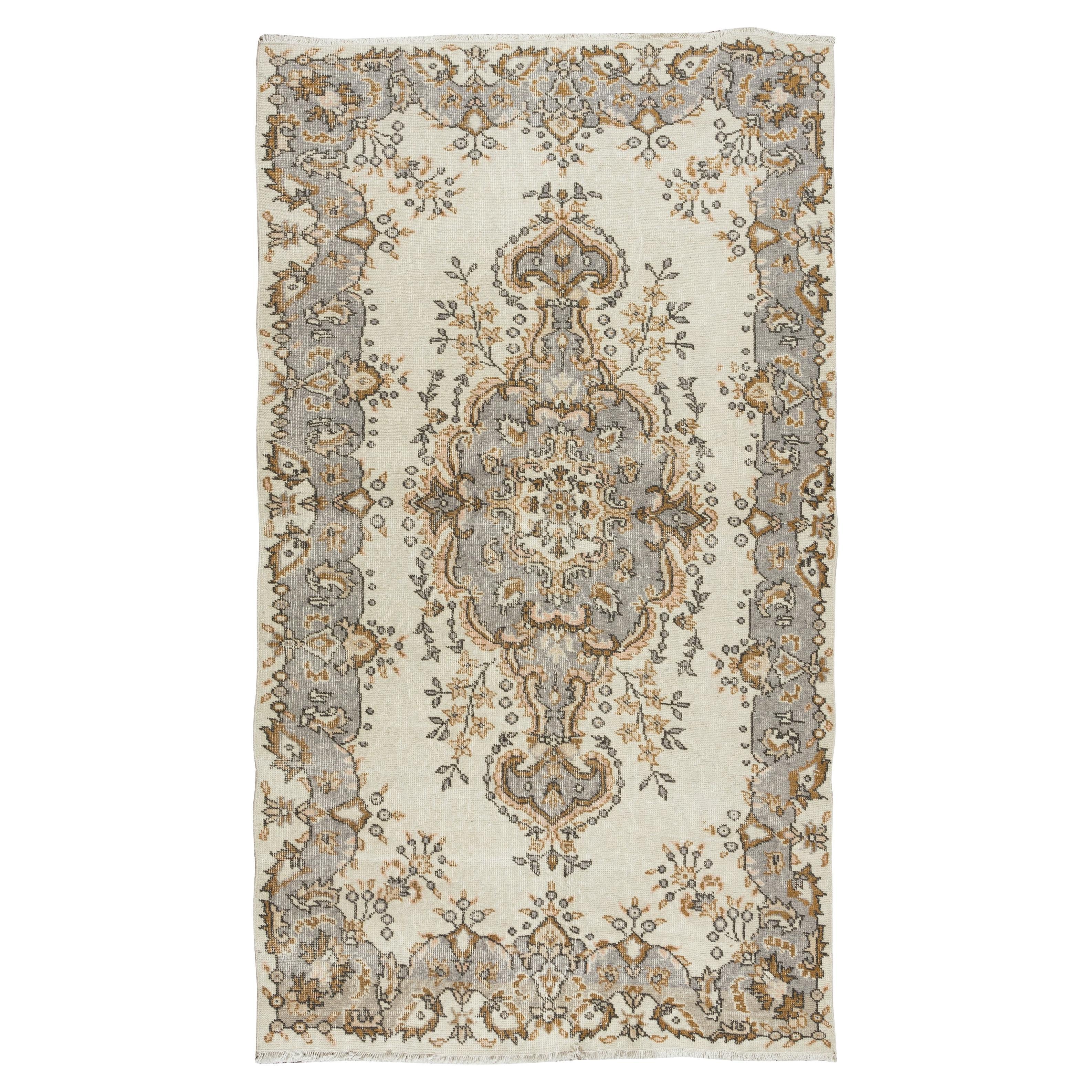 Sun Faded Vintage Handmade Turkish Accent Rug with Medallion Design For Sale